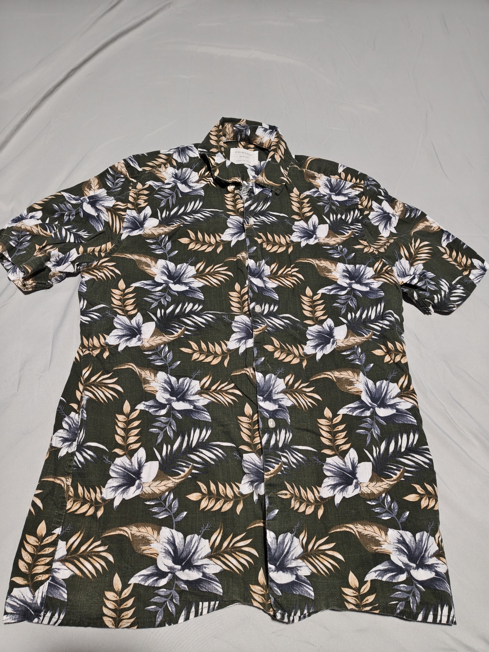 Primark Dark Green Floral Short-Sleeve Button-Down Shirt